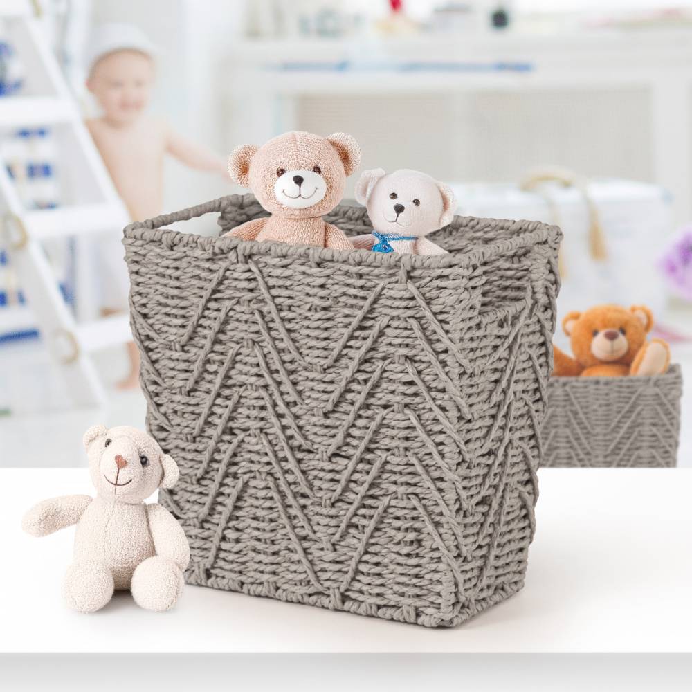 Woodluv Set of 2 Hand-woven Paper Rope Storage Wastepaper Bin - Grey