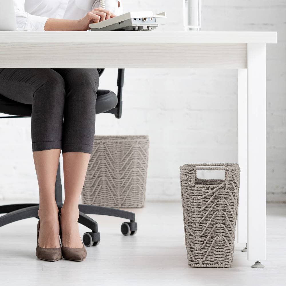 Woodluv Set of 2 Hand-woven Paper Rope Storage Wastepaper Bin - Grey