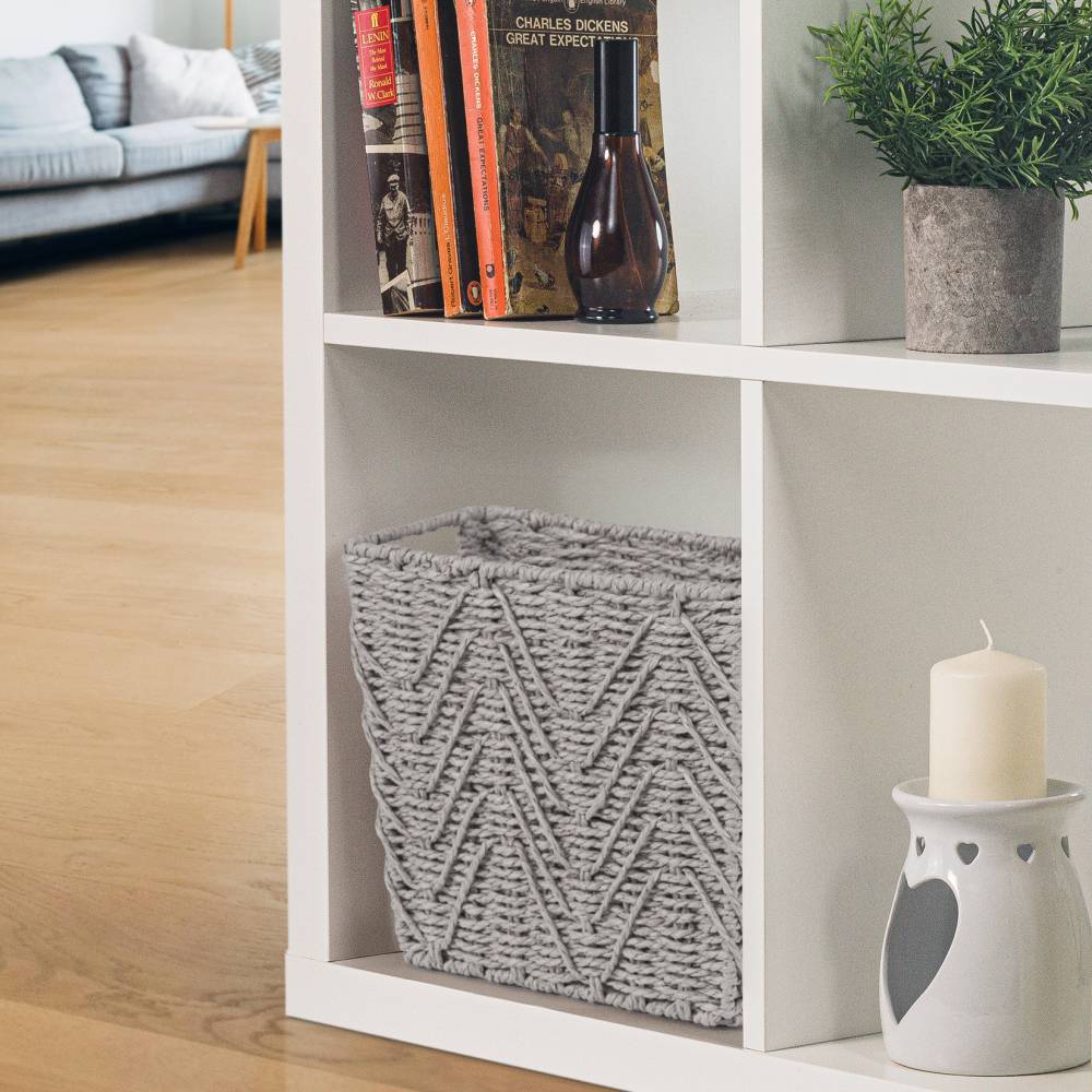 Woodluv Set of 2 Hand-woven Paper Rope Storage Wastepaper Bin - Grey