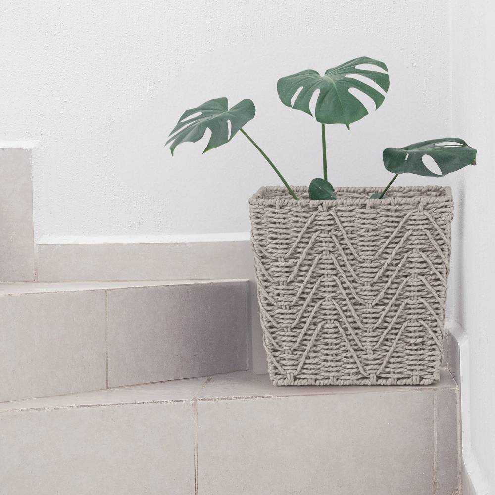 Woodluv Set of 2 Hand-woven Paper Rope Storage Wastepaper Bin - Grey