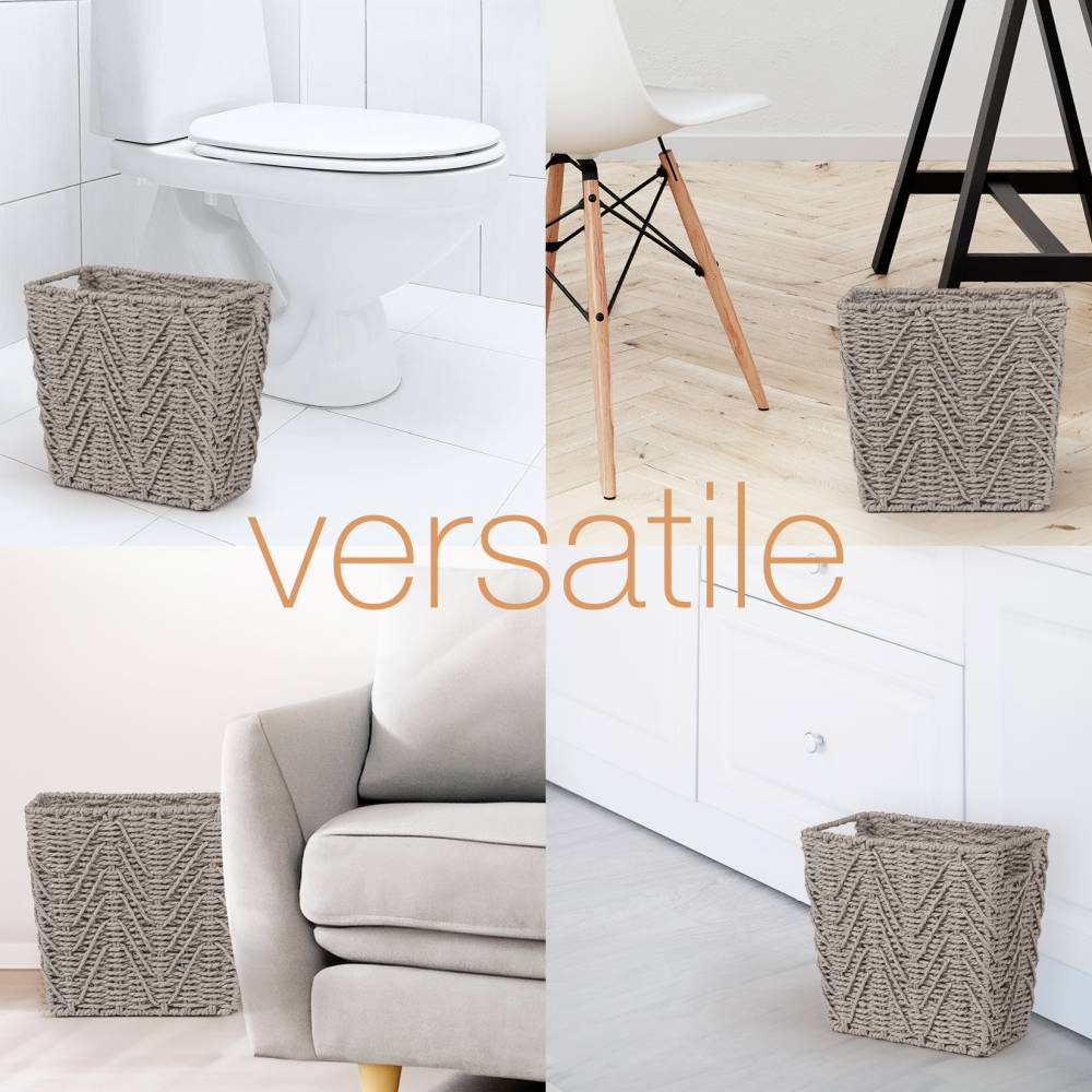 Woodluv Set of 2 Hand-woven Paper Rope Storage Wastepaper Bin - Grey