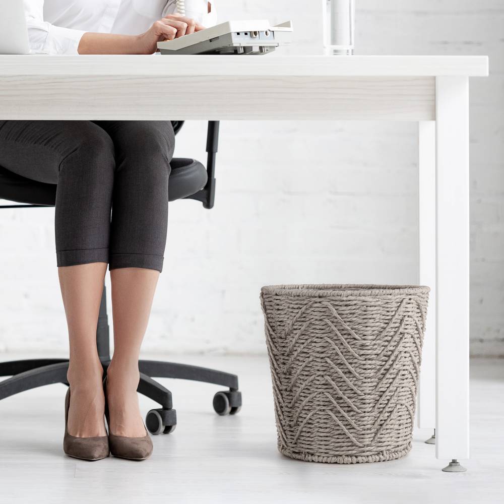 Woodluv Set of 2 Hand-woven Paper Rope Storage Wastepaper Bin - Grey