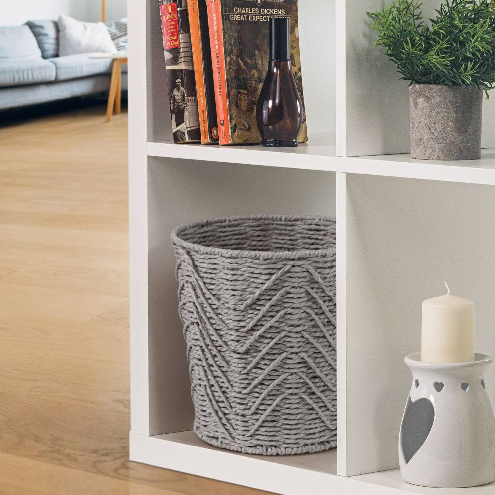 Woodluv Set of 2 Hand-woven Paper Rope Storage Wastepaper Bin - Grey