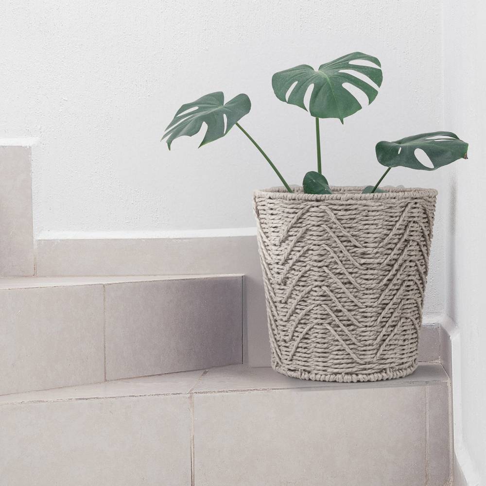 Woodluv Set of 2 Hand-woven Paper Rope Storage Wastepaper Bin - Grey