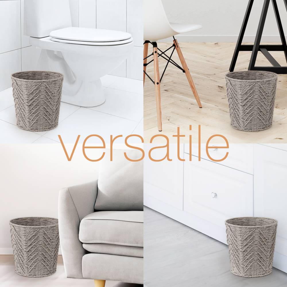 Woodluv Set of 2 Hand-woven Paper Rope Storage Wastepaper Bin - Grey