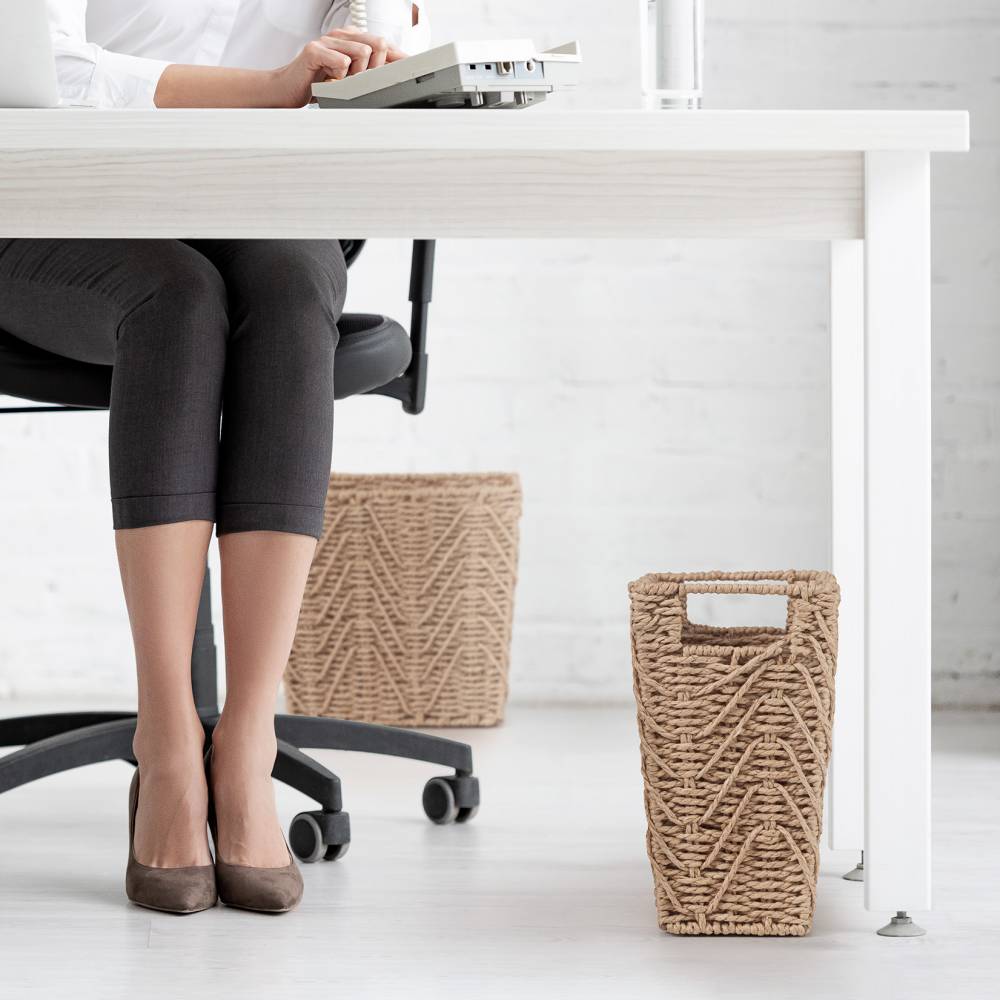 Woodluv Set of 2 Hand-woven Paper Rope Storage Wastepaper Bin - Khaki