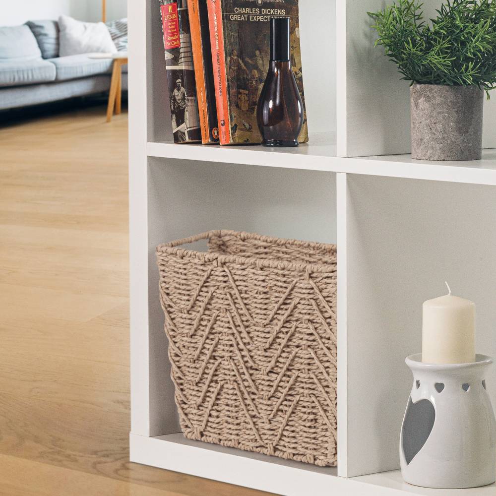 Woodluv Set of 2 Hand-woven Paper Rope Storage Wastepaper Bin - Khaki