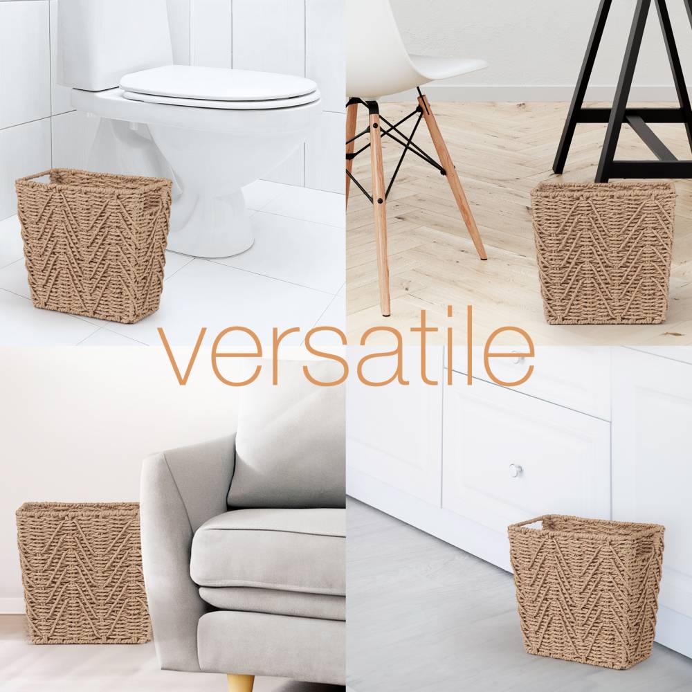 Woodluv Set of 2 Hand-woven Paper Rope Storage Wastepaper Bin - Khaki