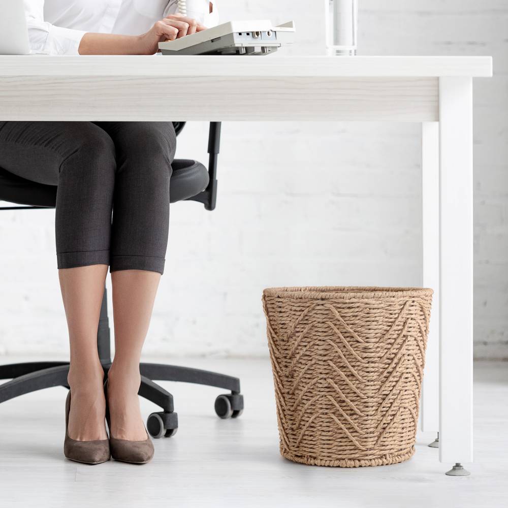 Woodluv Set of 2 Hand-woven Paper Rope Storage Wastepaper Bin - Khaki