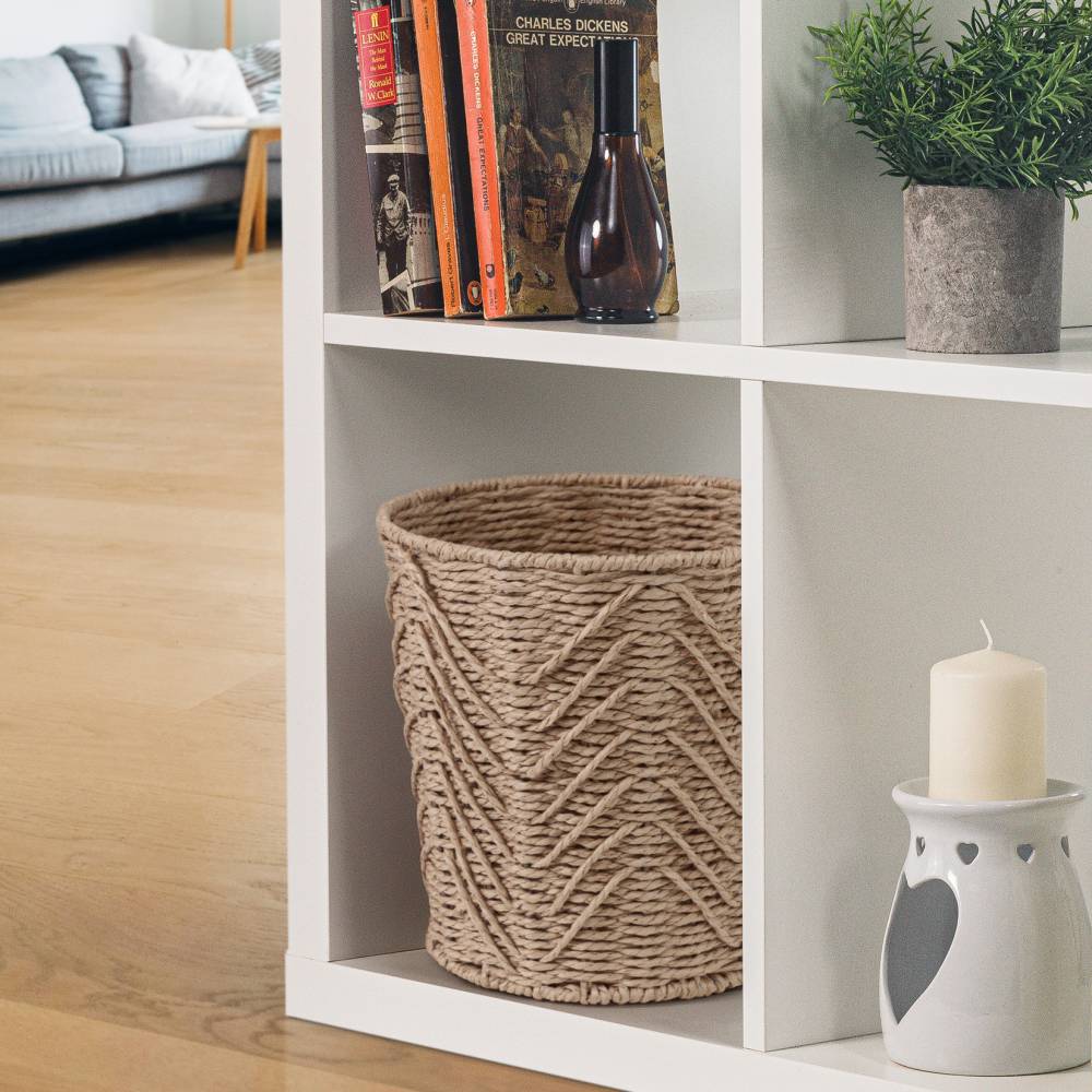 Woodluv Set of 2 Hand-woven Paper Rope Storage Wastepaper Bin - Khaki