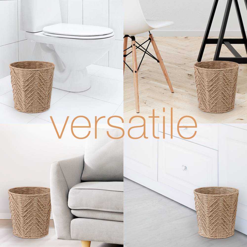 Woodluv Set of 2 Hand-woven Paper Rope Storage Wastepaper Bin - Khaki