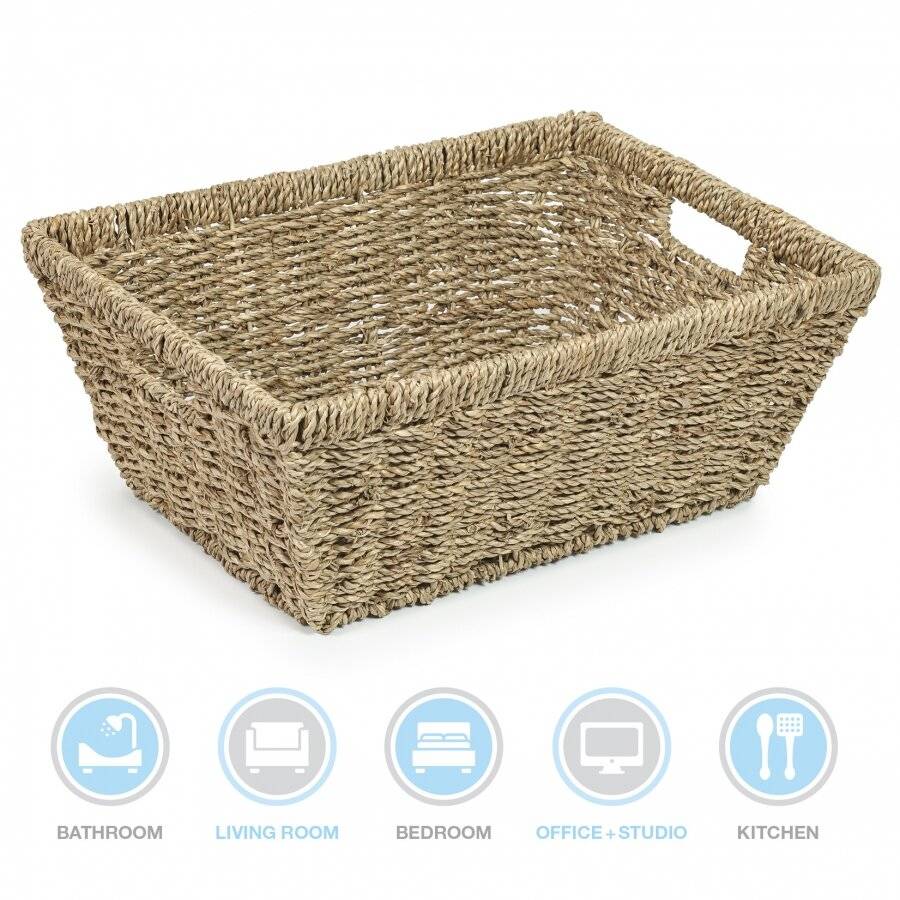 Woodluv 2 X Handmade Seagrass Shelf Storage Shelf  Hamper Basket