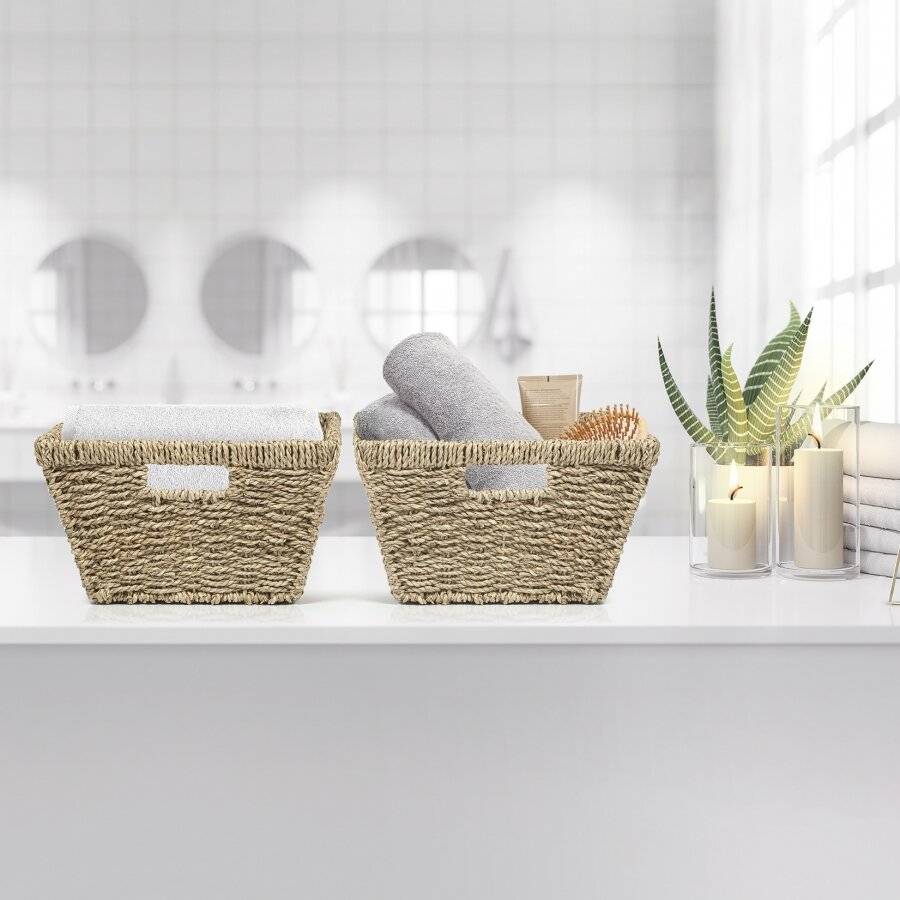 Woodluv 2 X Handmade Seagrass Shelf Storage Shelf  Hamper Basket