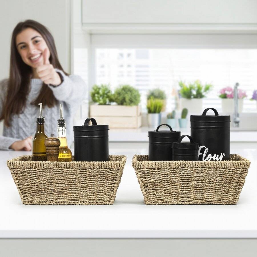 Woodluv 2 X Handmade Seagrass Shelf Storage Shelf  Hamper Basket