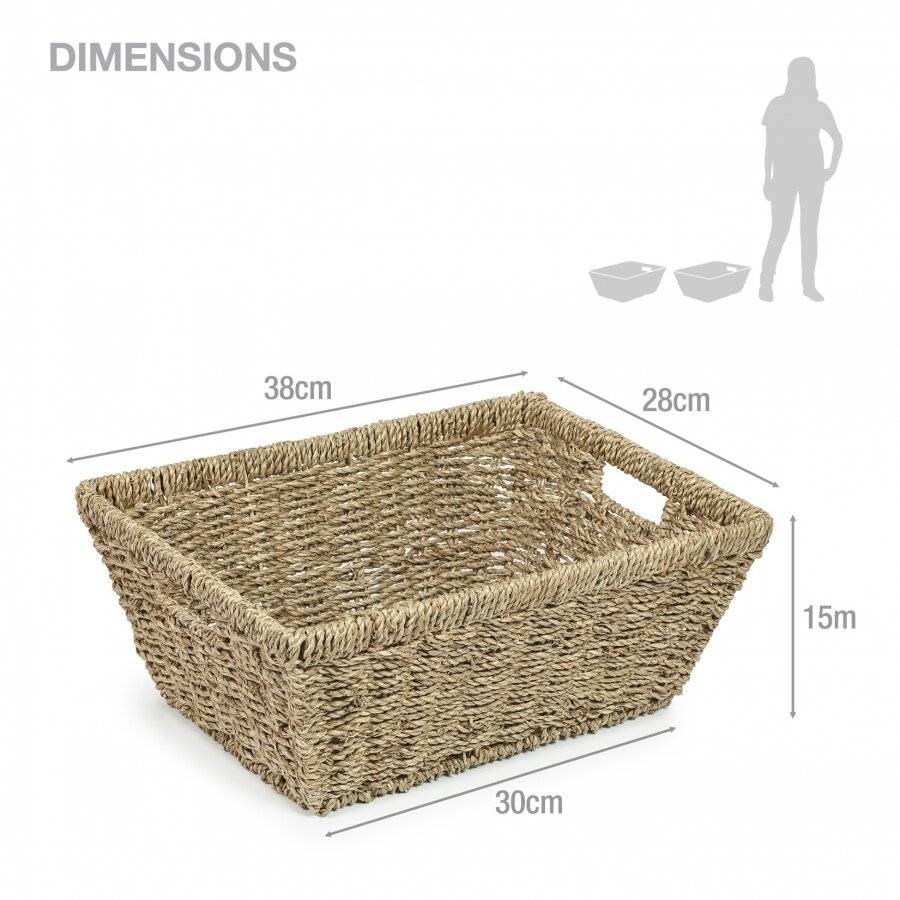 Woodluv 2 X Handmade Seagrass Shelf Storage Shelf  Hamper Basket