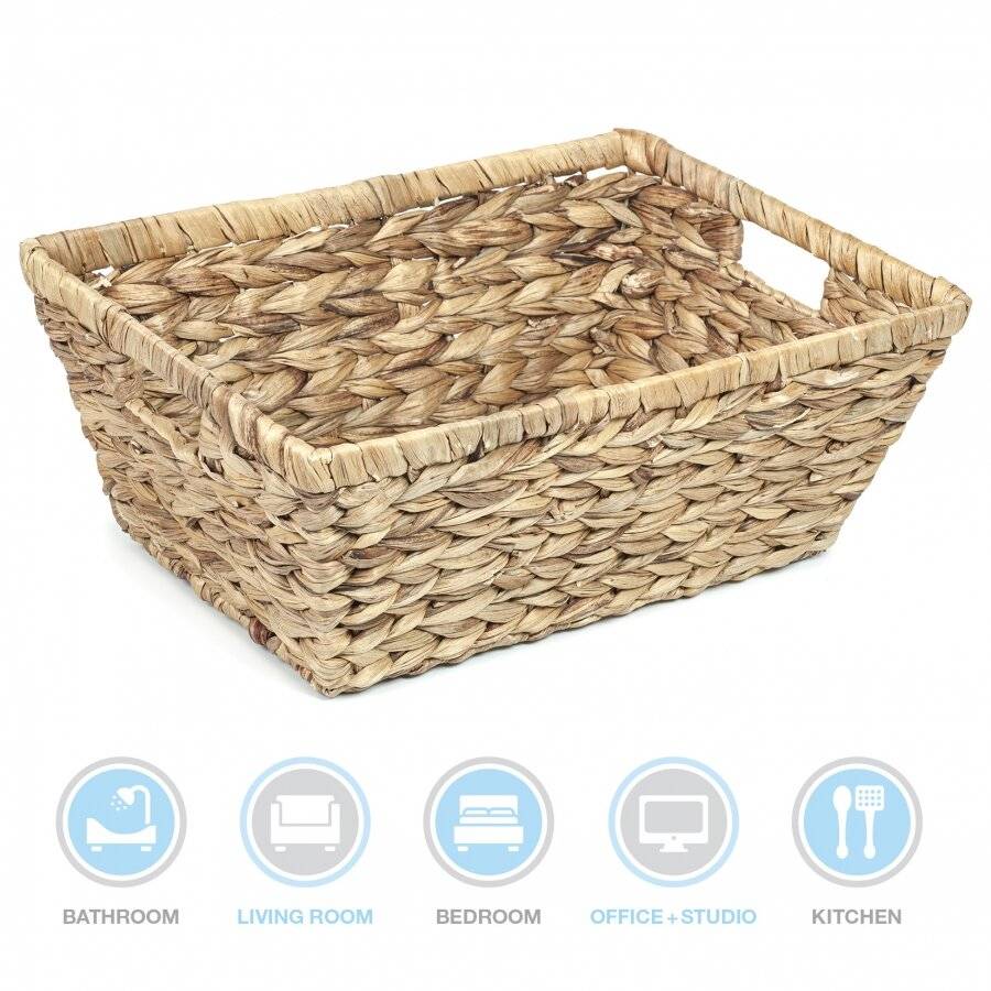 Woodluv 2 x Handmade Water Hyacinth Shelf Storage Hamper Basket