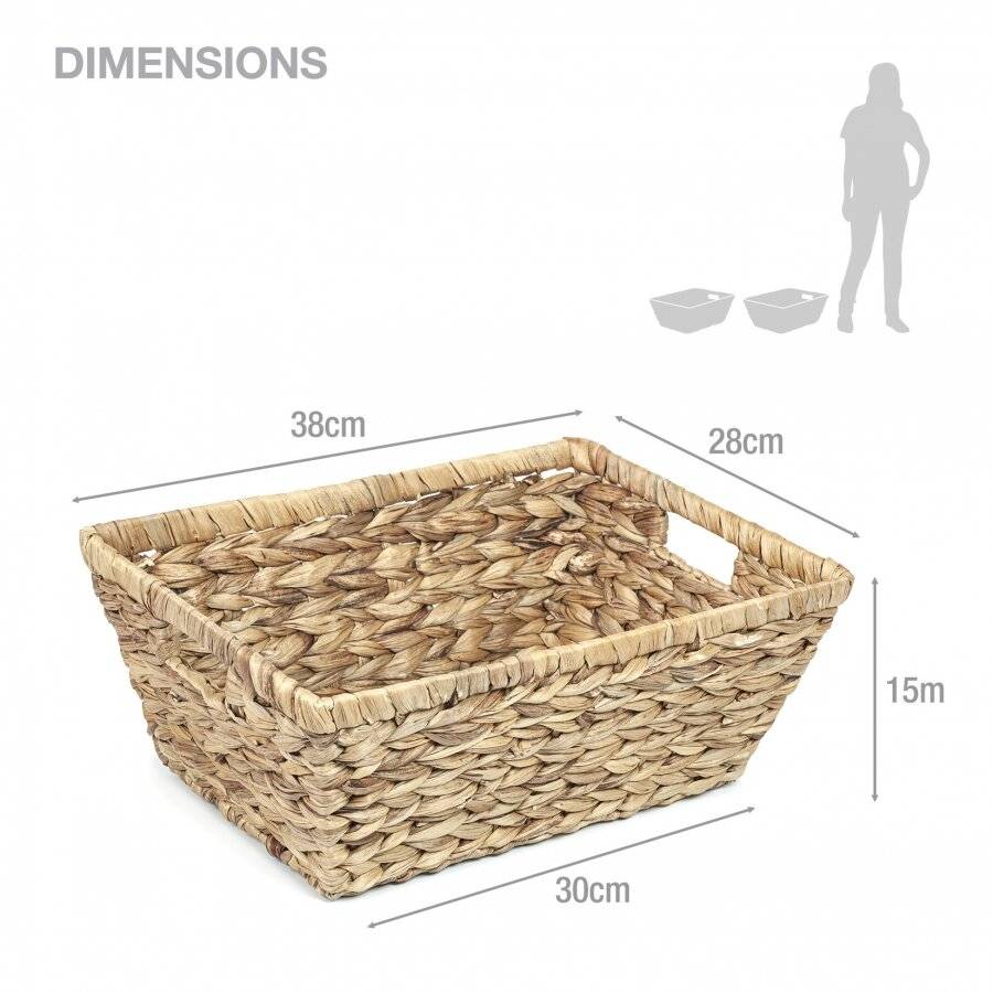 Woodluv 2 x Handmade Water Hyacinth Shelf Storage Hamper Basket