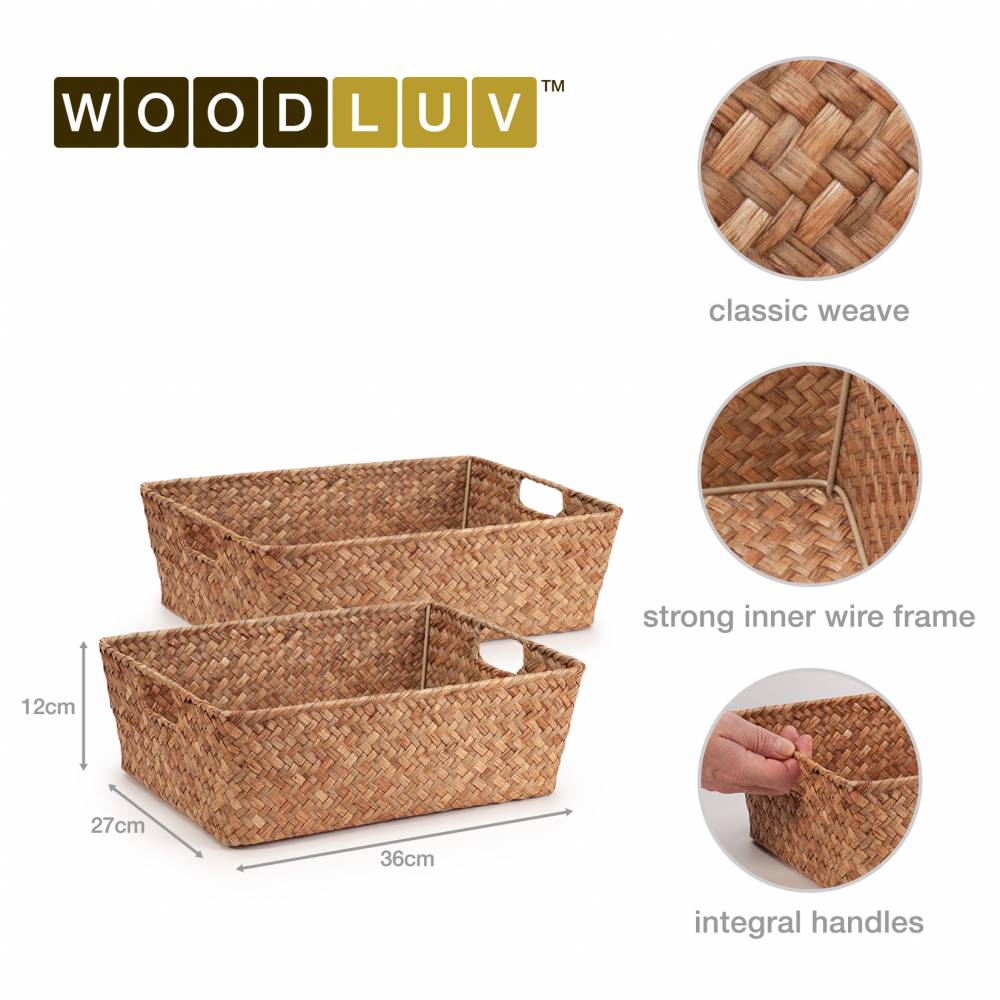 Woodluv Set of 2 Handwoven Seagrass Storage Basket for Shelves, Brown