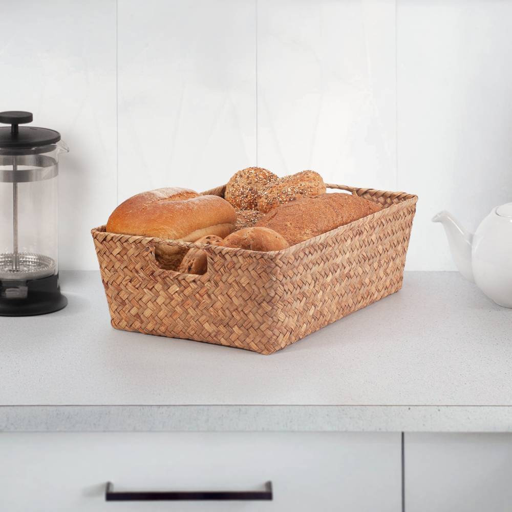 Woodluv Set of 2 Handwoven Seagrass Storage Basket for Shelves, Brown