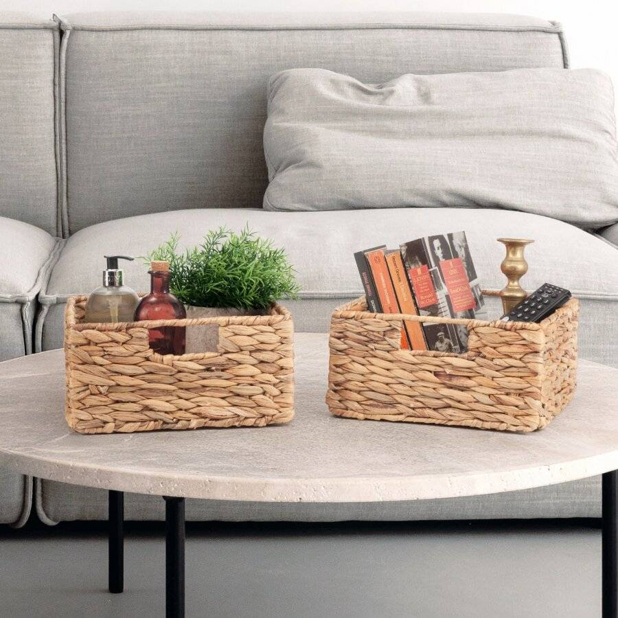 Woodluv Set of 2 Handwoven Water Hyacinth Storage Baskets - Natural