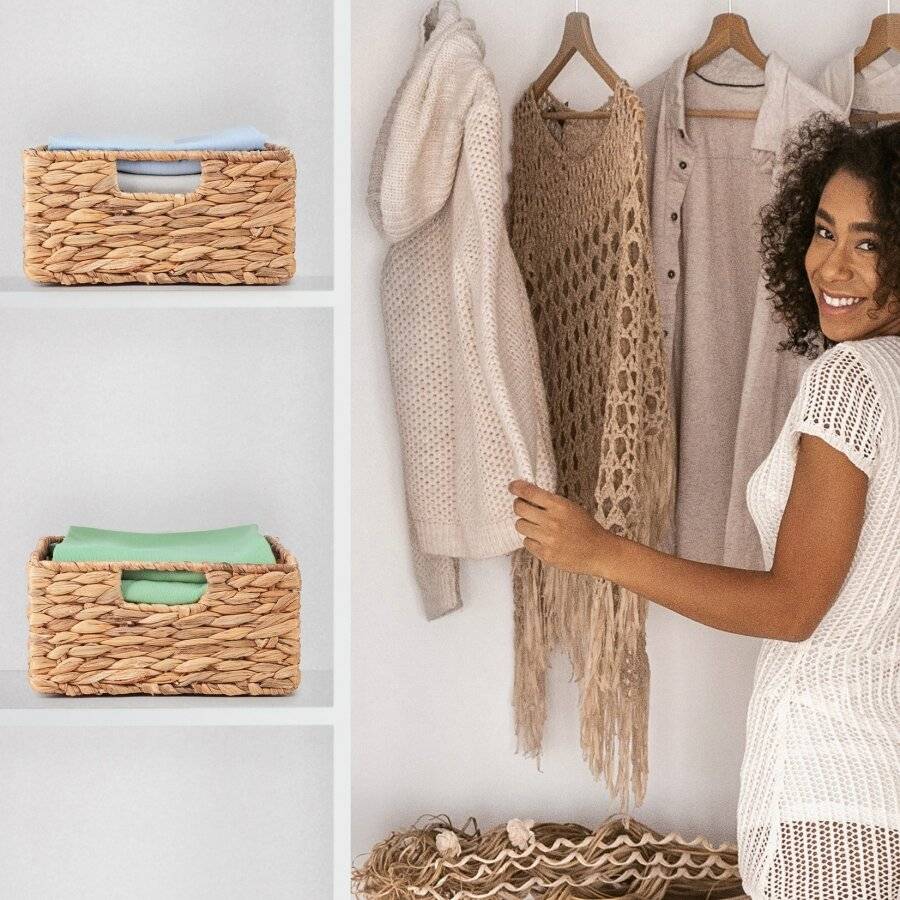 Woodluv Set of 2 Handwoven Water Hyacinth Storage Baskets - Natural