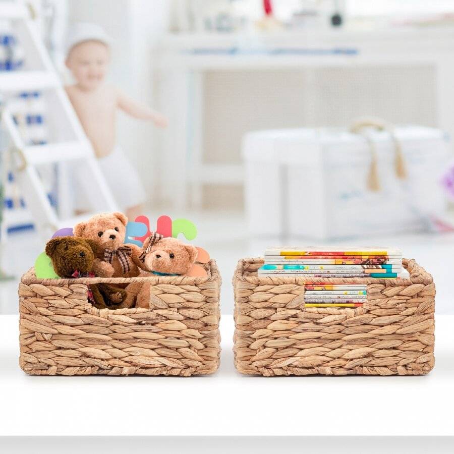 Woodluv Set of 2 Handwoven Water Hyacinth Storage Baskets - Natural