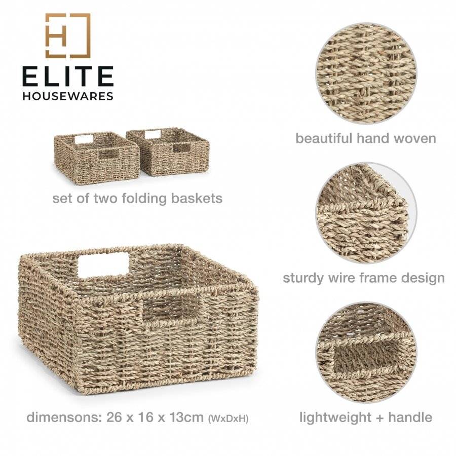 Woodluv Set of 2 Handwoven Water Hyacinth Storage Baskets - Natural