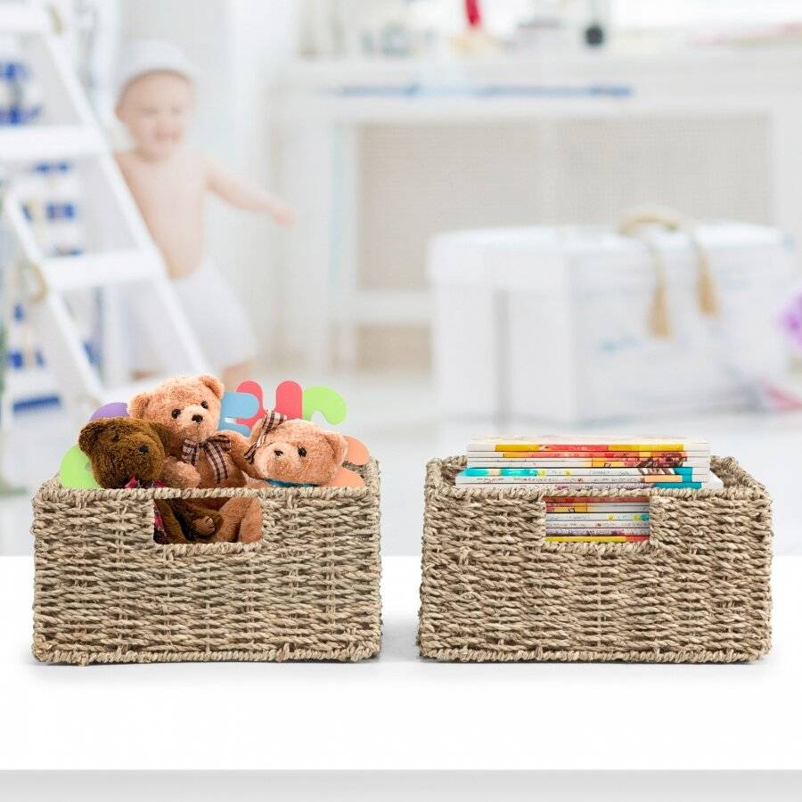 Woodluv Set of 2 Handwoven Water Hyacinth Storage Baskets - Natural