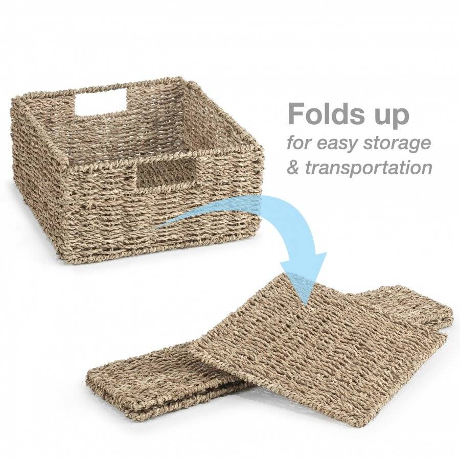 Woodluv Set of 2 Handwoven Water Hyacinth Storage Baskets - Natural