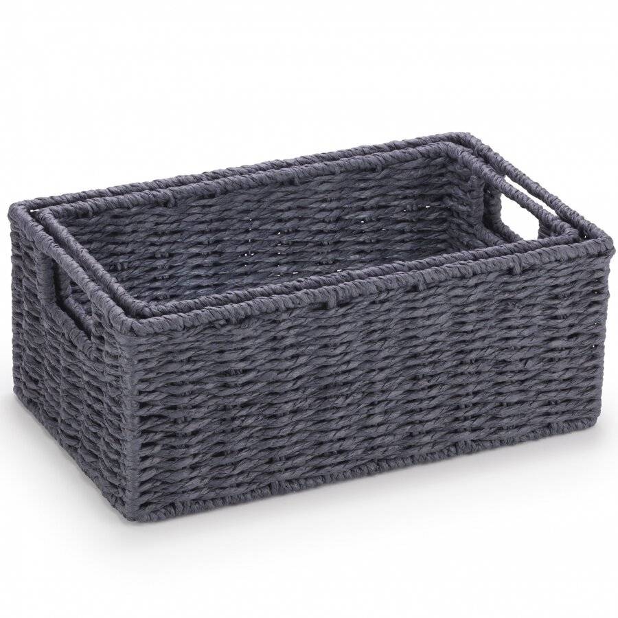 Woodluv Set of 2 Large & Medium Handwoven Paper-rope Basket, Navy Blue