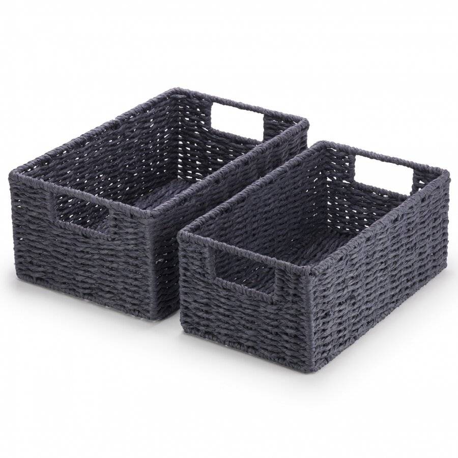 Woodluv Set of 2 Large & Medium Handwoven Paper-rope Basket, Navy Blue