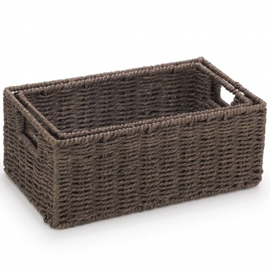 Woodluv Set of 2 Large & Medium Paper-rope Nestable Baskets, Chocolate