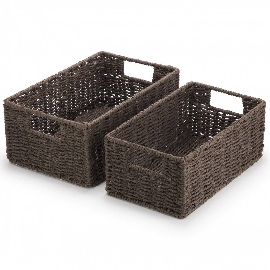 Woodluv Set of 2 Large & Medium Paper-rope Nestable Baskets, Chocolate