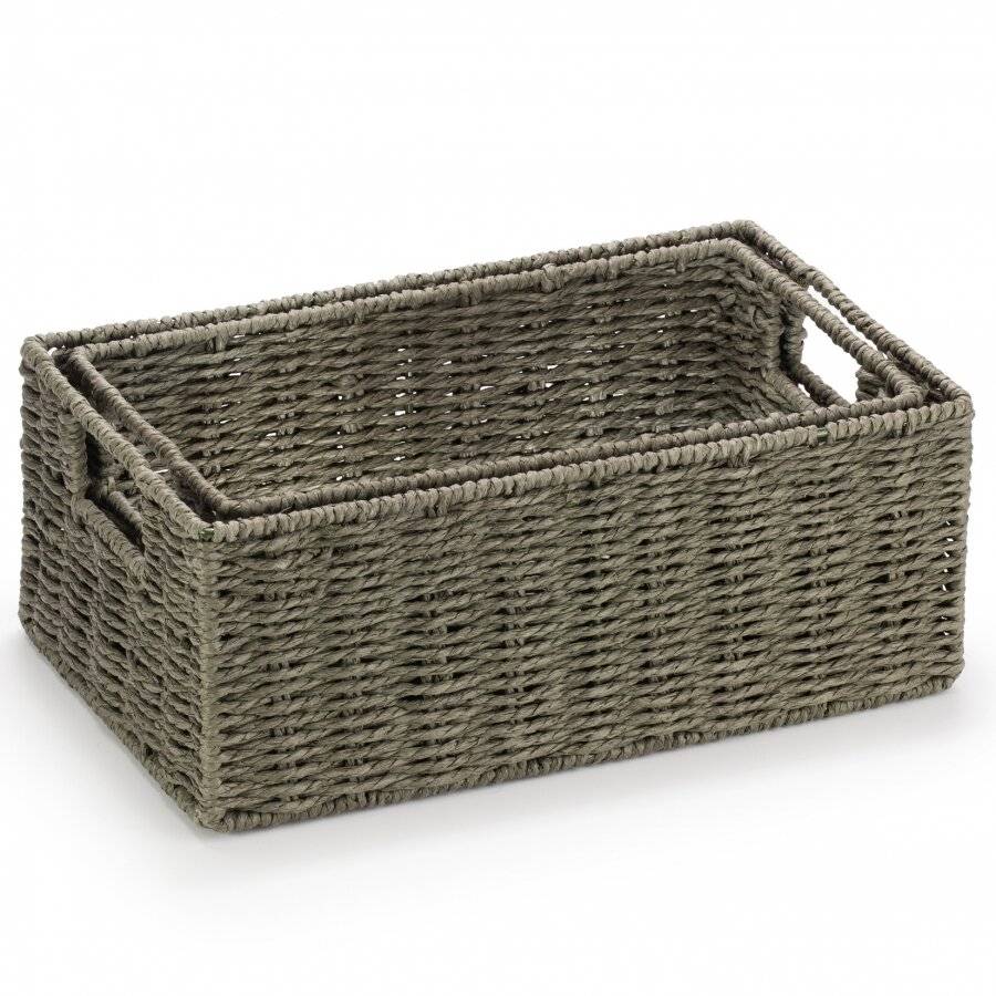 Woodluv Set of 2 Large & Medium Paper-rope Nestable Baskets Dark Green