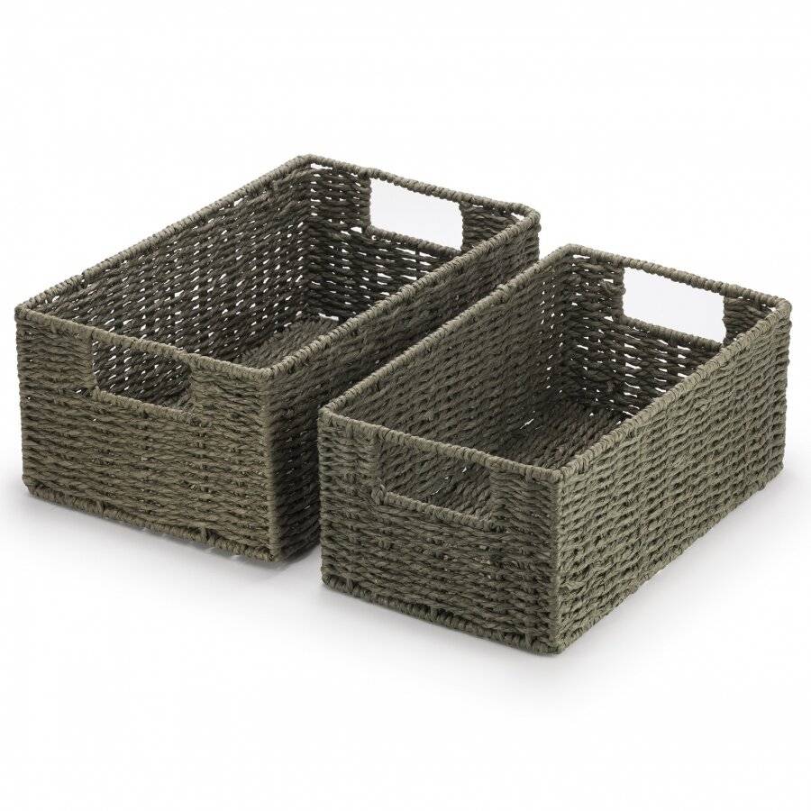 Woodluv Set of 2 Large & Medium Paper-rope Nestable Baskets Dark Green