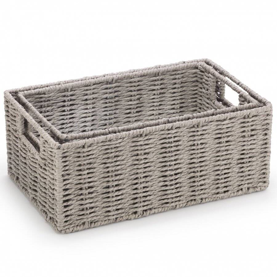 Woodluv Set of 2 Large & Medium Paper-rope Nestable Baskets, Grey