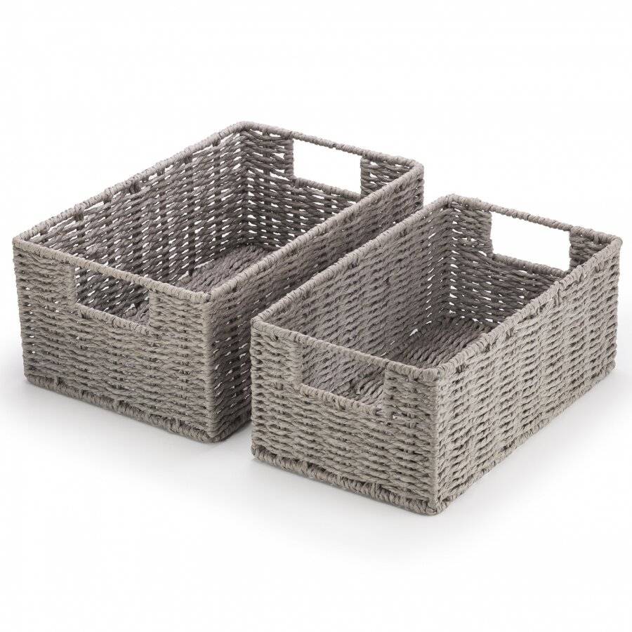 Woodluv Set of 2 Large & Medium Paper-rope Nestable Baskets, Grey