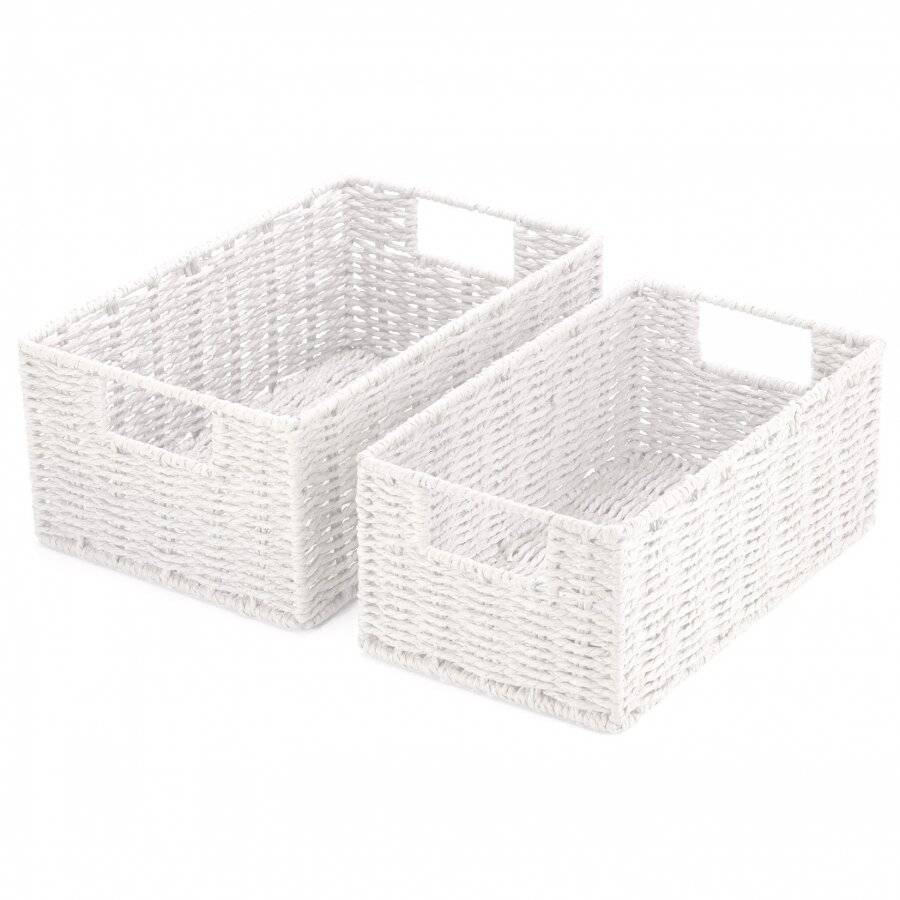 Woodluv Set of 2 Large & Medium Paper-rope Nestable Baskets, White