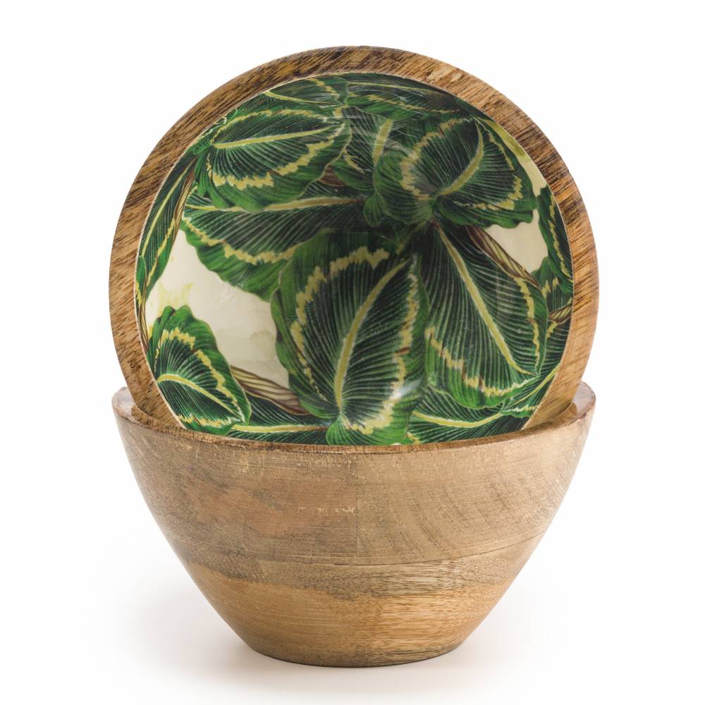 Woodluv Set of 2 Mango Wood Decorative Cereal Serving Bowl