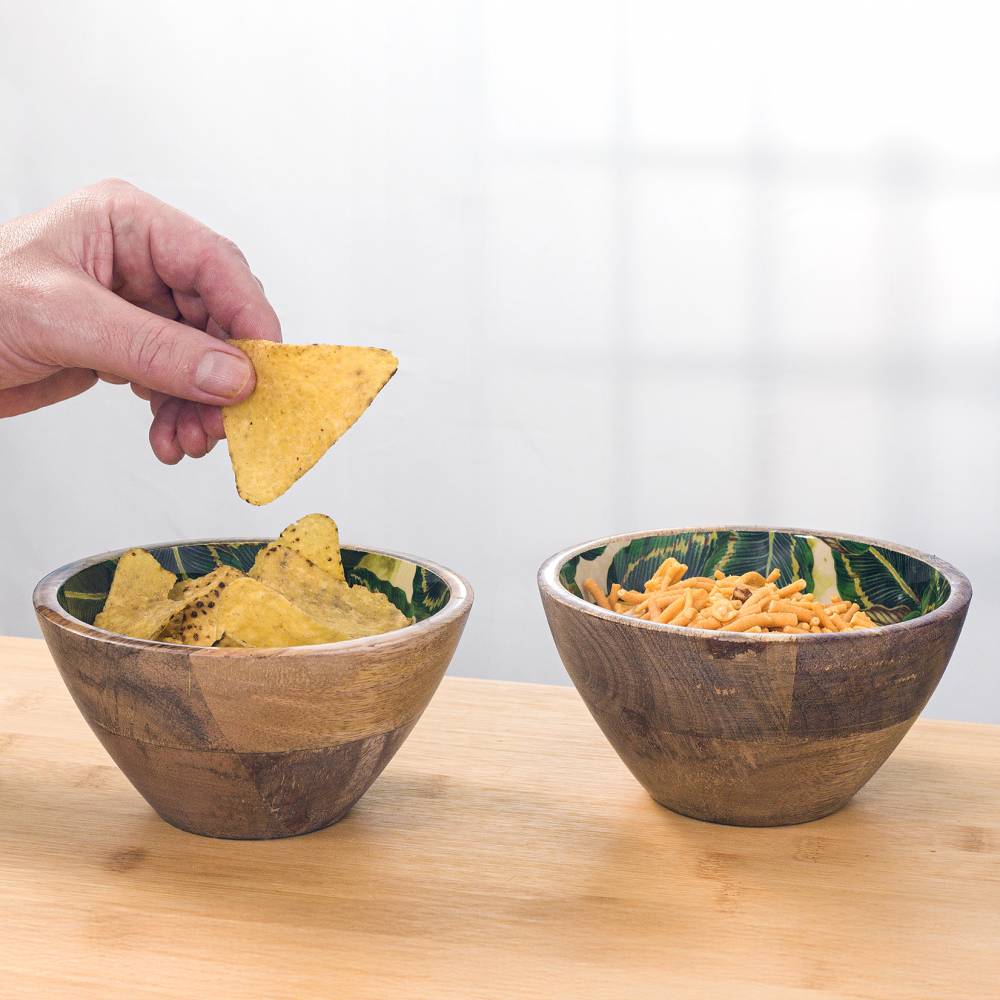 Woodluv Set of 2 Mango Wood Decorative Cereal Serving Bowl