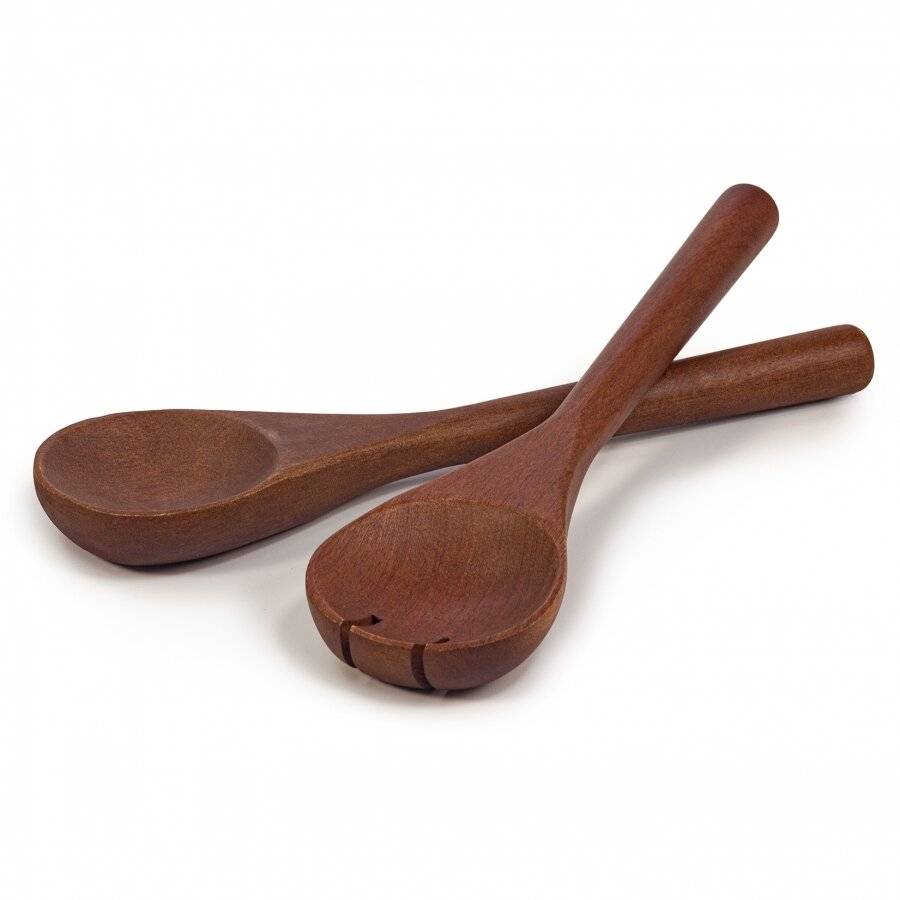 Woodluv Set of 2 Mango Wood Salad Servers or Salad Tongs, Brown