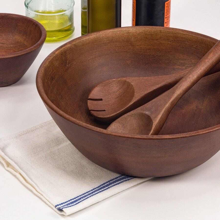 Woodluv Set of 2 Mango Wood Salad Servers or Salad Tongs, Brown