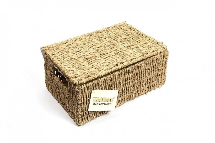 Woodluv Set of 2 Seagrass Storage Basket With Lid - Medium & Small