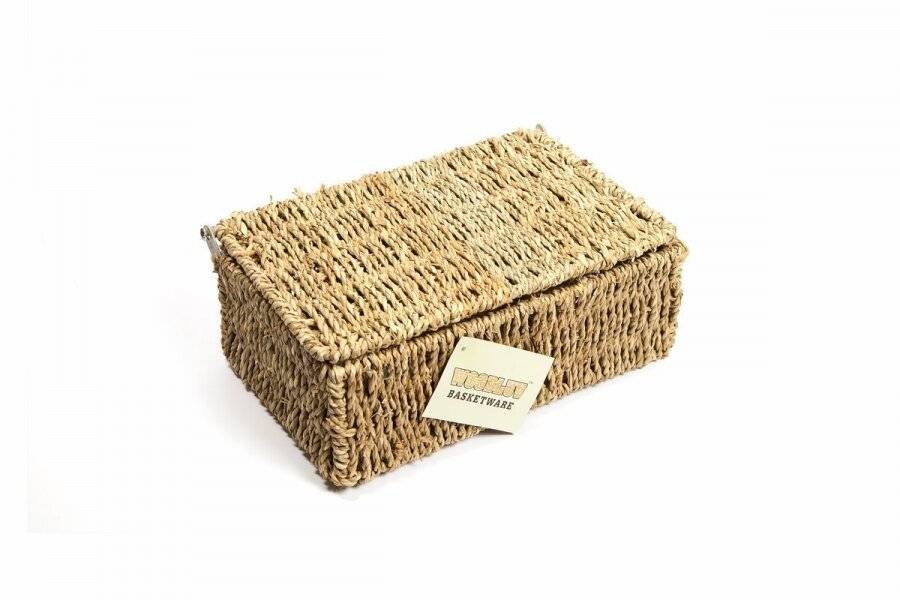 Woodluv Set of 2 Seagrass Storage Basket With Lid - Medium & Small