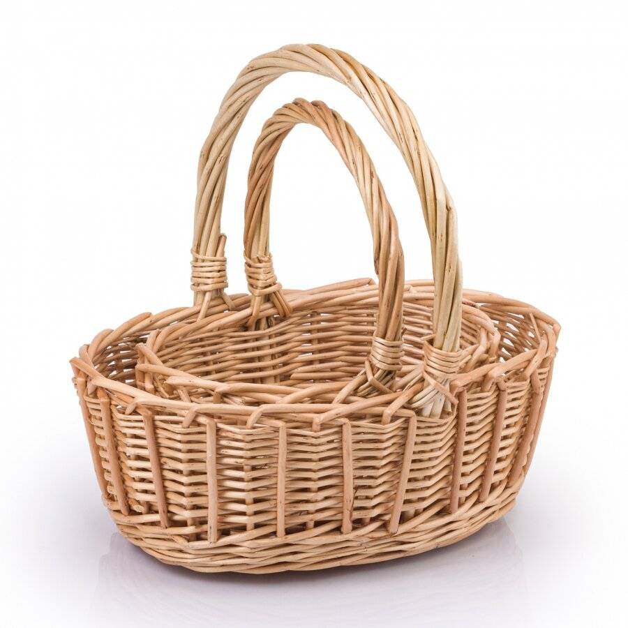 Woodluv Set of 2 Oval Wicker Basket With Carry Handles - Natural