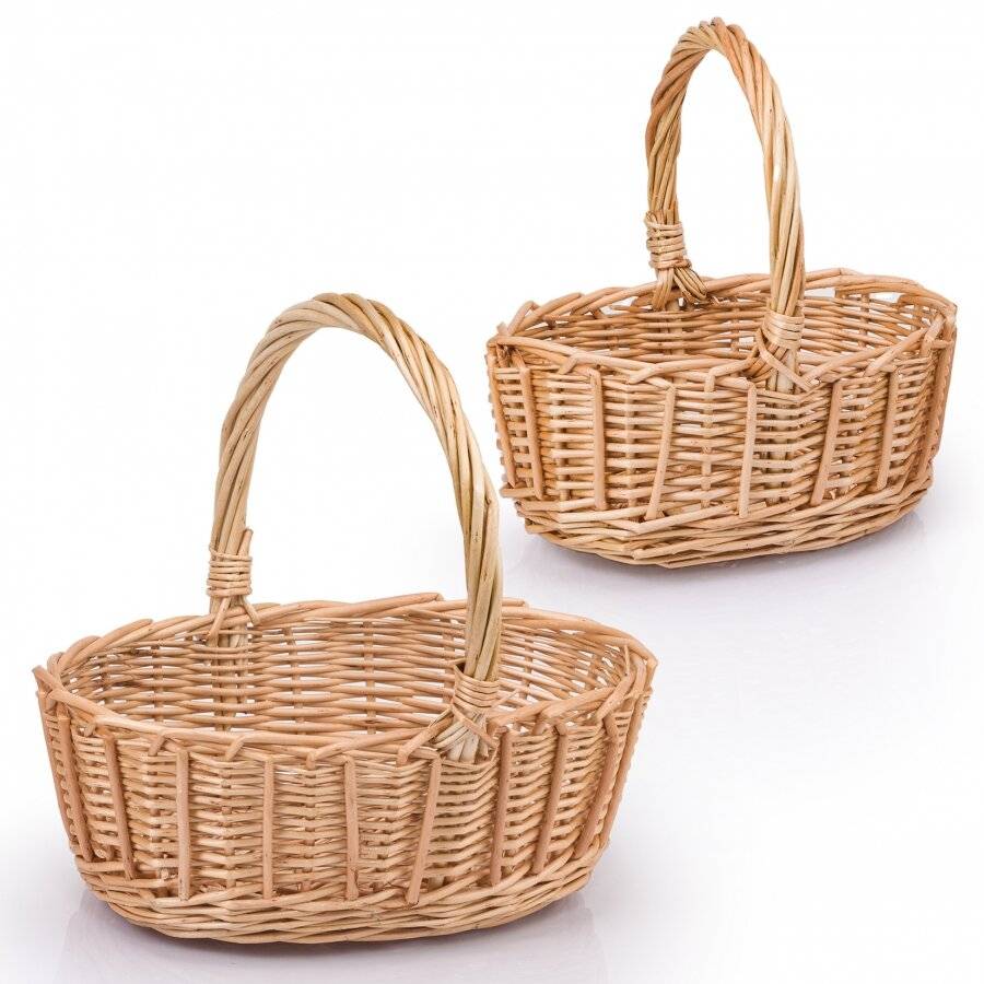 Woodluv Set of 2 Oval Wicker Basket With Carry Handles - Natural