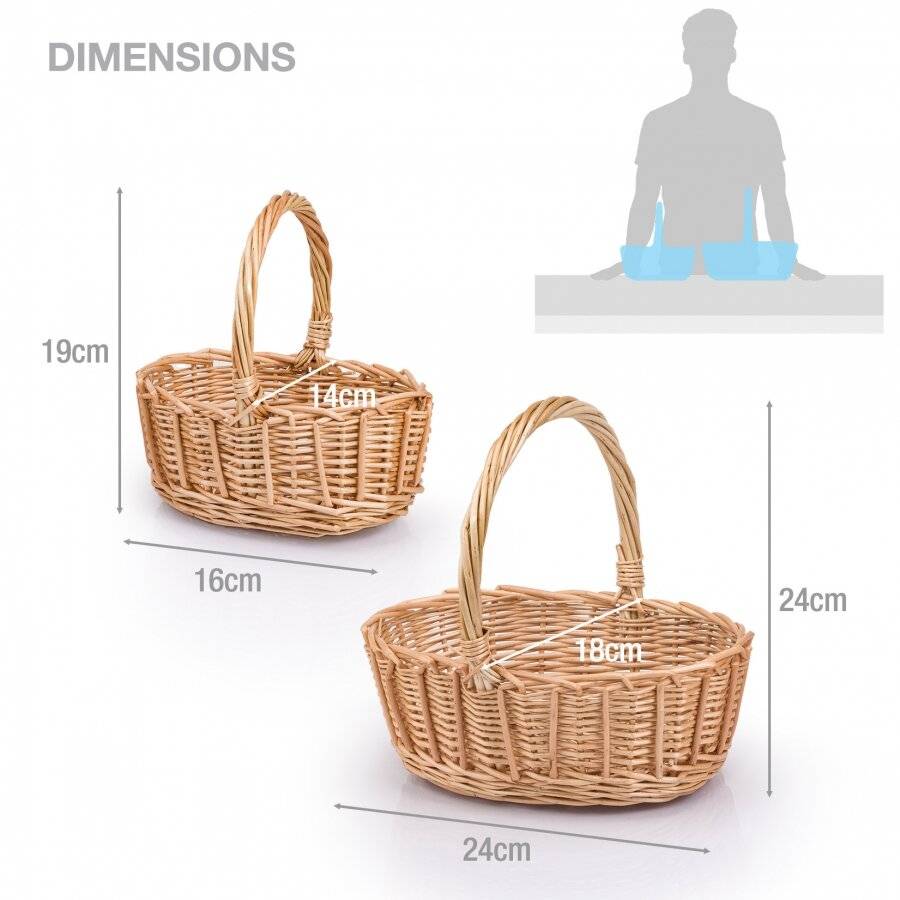 Woodluv Set of 2 Oval Wicker Basket With Carry Handles - Natural