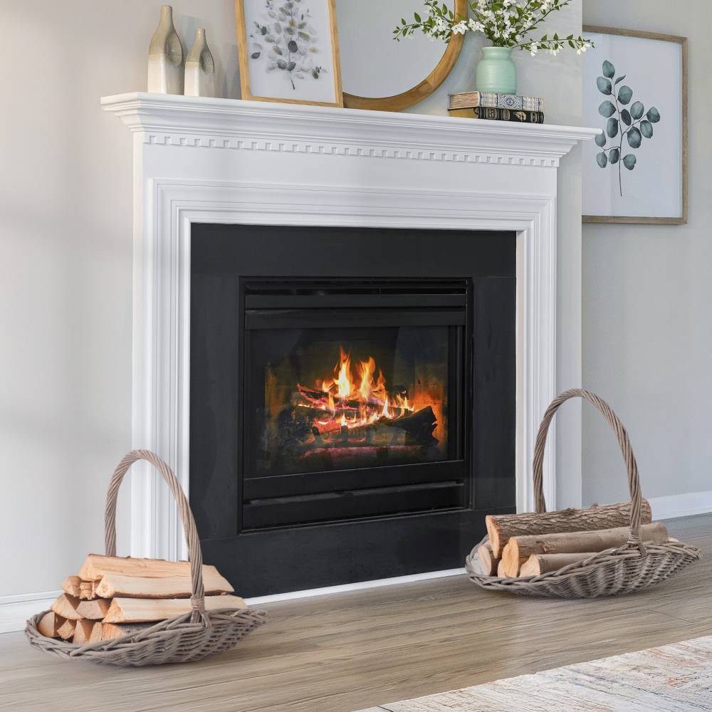 Woodluv Set of 2 Oval Willow Log Basket with Handles, Rustic Grey