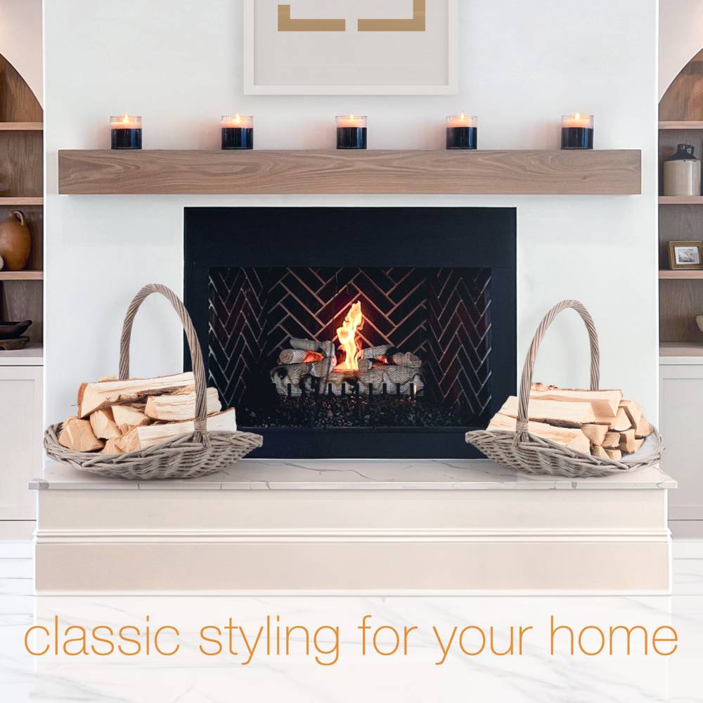 Woodluv Set of 2 Oval Willow Log Basket with Handles, Rustic Grey