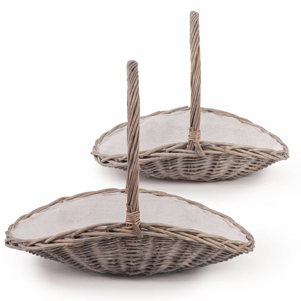 Woodluv Set of 2 Oval Willow Log Basket with Handles, Rustic Grey